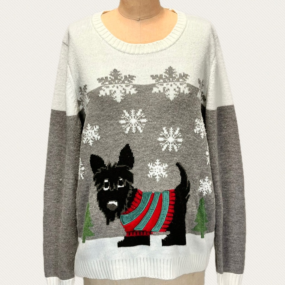 VINTAGE Scottie dog terrier schnauzer winter‎ knit sweater snowflakes pet lover